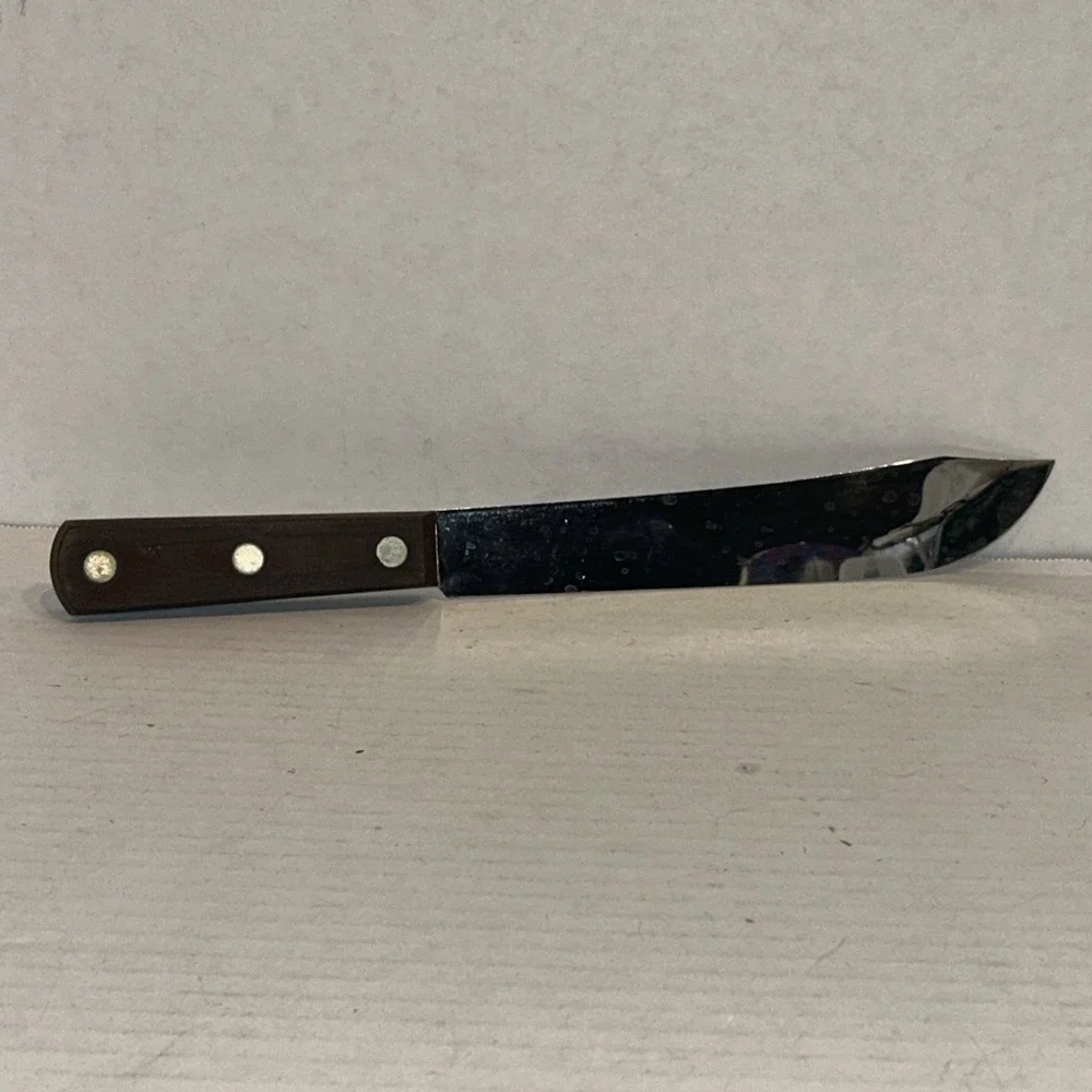Vtg CUTCO No. 32 Butcher Knife Brown Handle USA Made Retro Kitchen Chef Tools